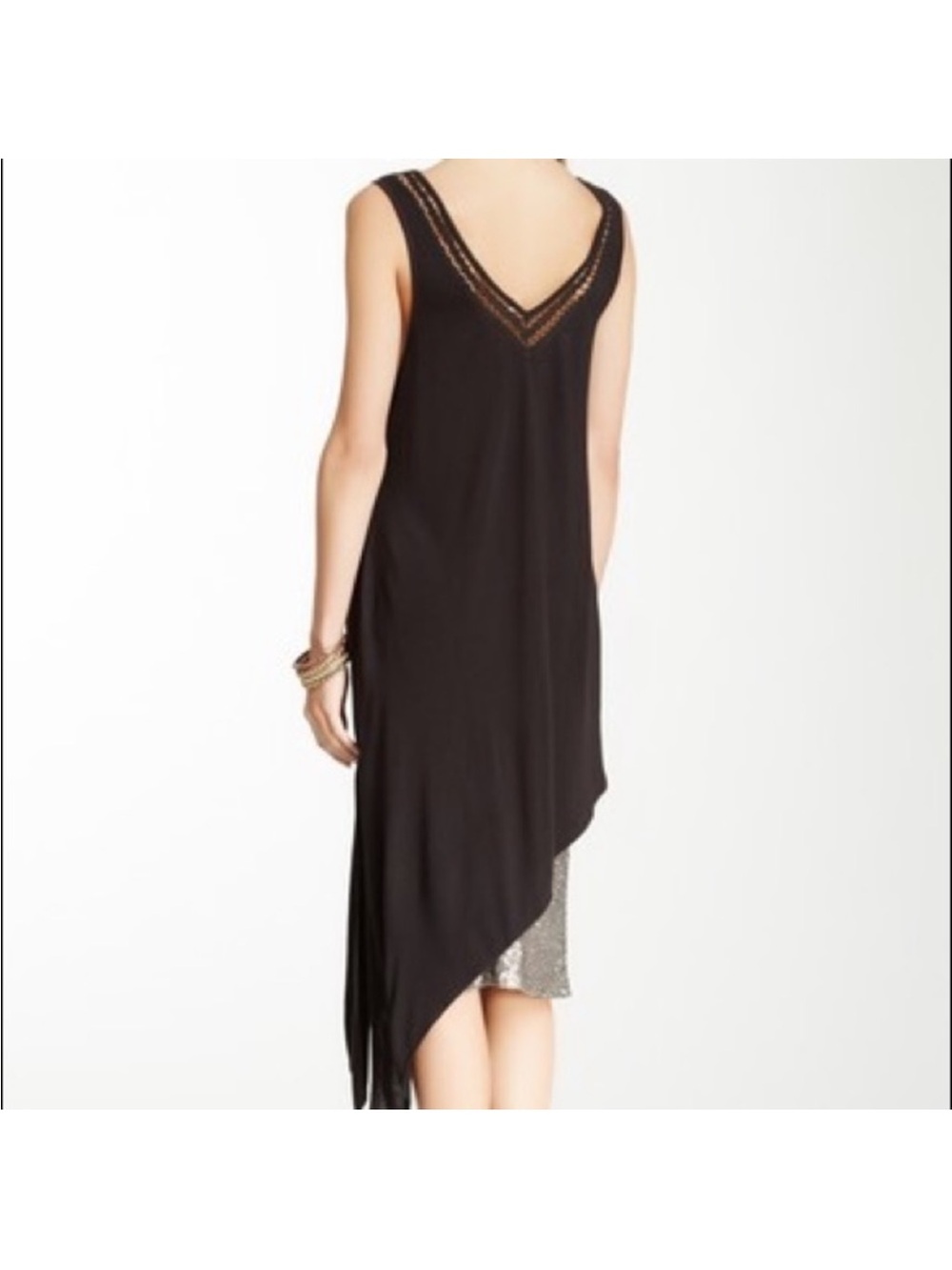 NWOT Free People Black Crochet Yoke Asymmetrical Dress - Picture 2 of 5